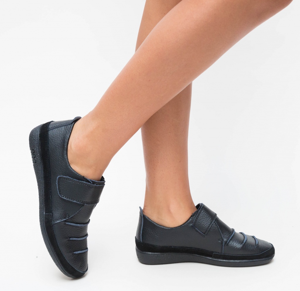 Pantofi casual negri cu varful usor rotunjit pentru tinute comode de zi Artur