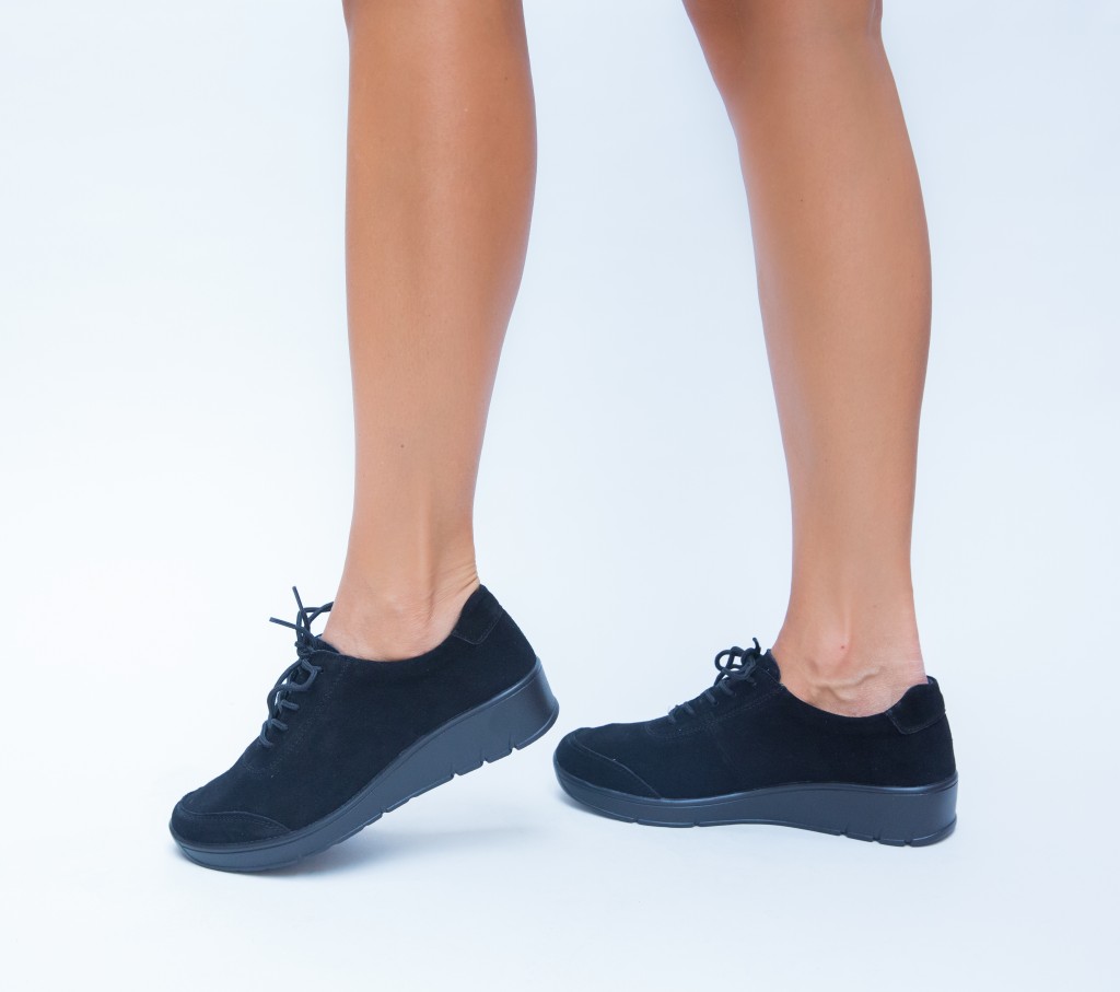 Affectionate Puno hatch Pantofi dama negri ieftini casual din piele naturala de calitate cu  sireturi Cimiso – botine.famy.ro