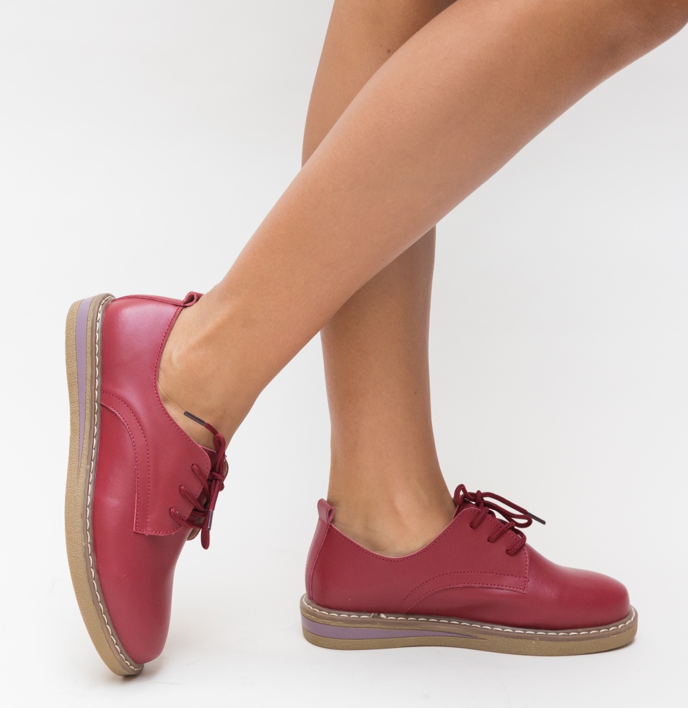 Pantofi office rosii dama din piele naturala prevazuti cu sireturi si talpa comoda Doria