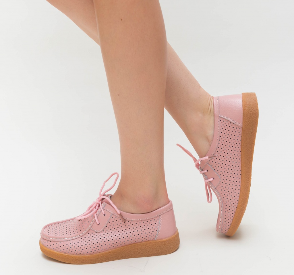 Pantofi roz perforati cu croiala casual prevazuti cu talpa inalta Dulma
