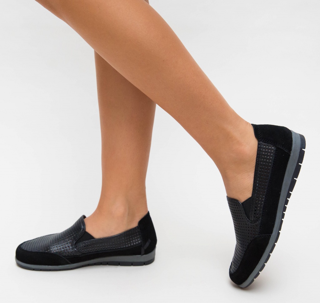 humor Mauve Kent Pantofi negri casual pentru femei prevazuti cu piele perforata si talpa  inalta Embo – botine.famy.ro