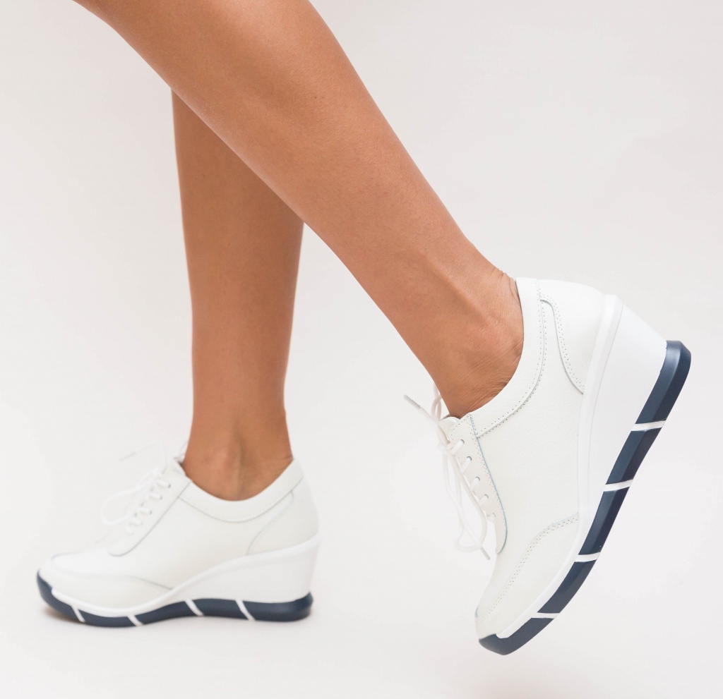 Pantofi albi cu platforma inalta de 6cm realizati din piele naturala Ermisa