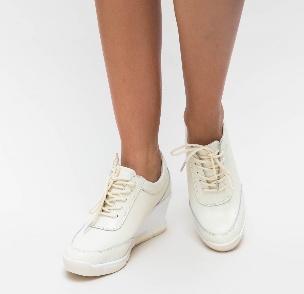 Pantofi bej cu platforma inalta de 6cm realizati din piele naturala Ermisa