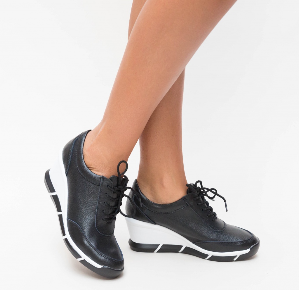 Pantofi negri dama cu platforma inalta de 6cm realizati din piele naturala Ermisa