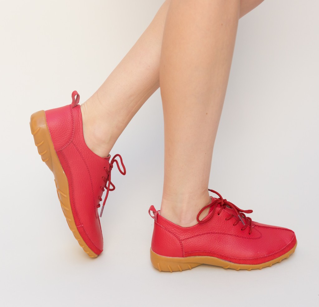 Pantofi casual rosii pentru tinute de zi confectionati din piele naturala Escan