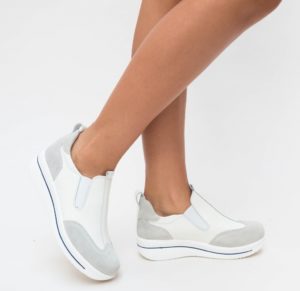 Pantofi dama albi de tip slip on cu platforma ascunsa realizati din piele Forst