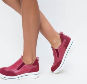 Pantofi dama rosii de tip slip on cu platforma ascunsa realizati din piele Forst