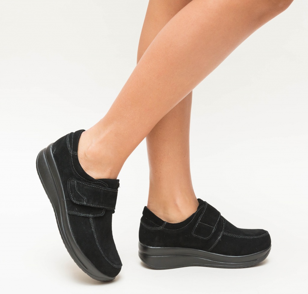 Pantofi casual negri cu scai confectionati din piele naturala Iron