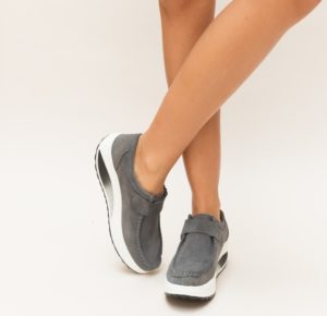 Pantofi dama casual gri din piele naturala si platforma de 4 cm Juko