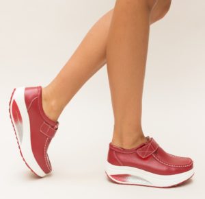 Pantofi casual dama rosii din piele naturala si platforma de 4 cm Juko