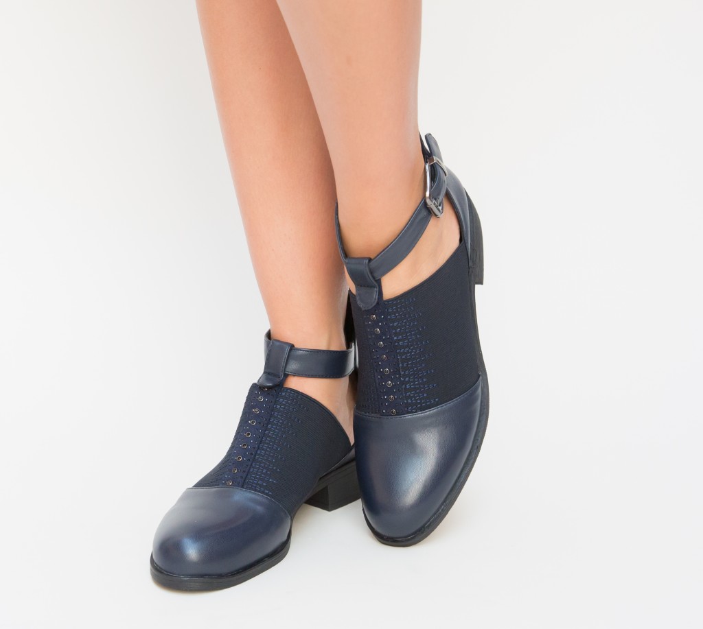 Pantofi office bleumarin eleganti cu toc mic si decupaje pe lateral Loreta
