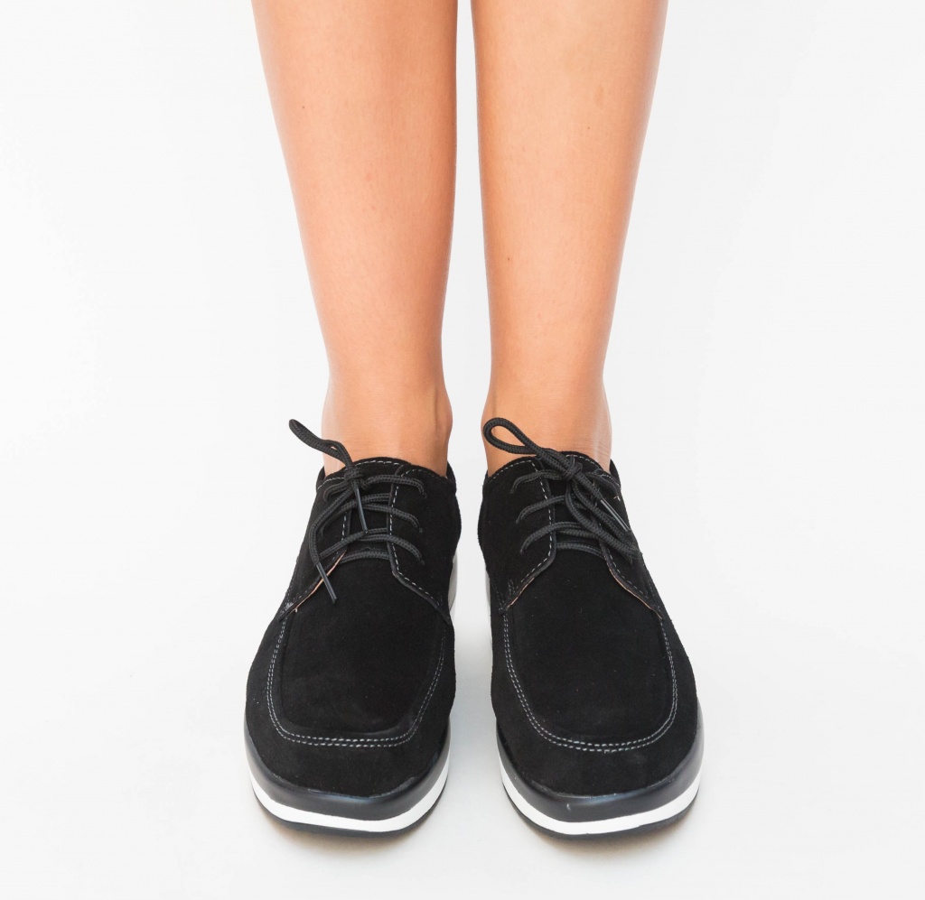 Pantofi de toamna casual negri cu platforma inalta realizati din piele eco intoarsa Nana