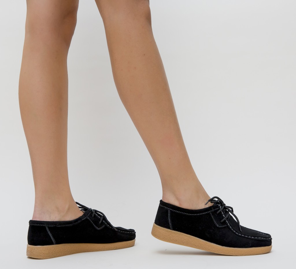 Pantofi dama negri casual cu sireturi din piele naturala intoarsa Neca