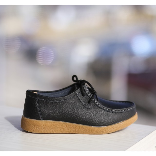 Pantofi office negri ieftini cu sireturi confectionati din piele naturala de calitate Niko