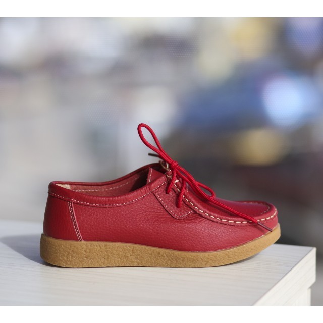 Pantofi office rosii ieftini cu sireturi confectionati din piele naturala de calitate Niko
