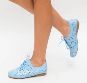 Pantofi de zi casual albastri cu perforatii realizati din piele naturala Progo