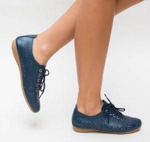 Pantofi de zi casual bleumarin cu perforatii realizati din piele naturala Progo