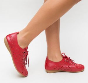 Pantofi de zi casual rosii cu perforatii realizati din piele naturala Progo