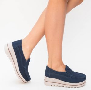 Pantofi bleumarin slip-on casual din piele naturala cu aspect intors Smirno