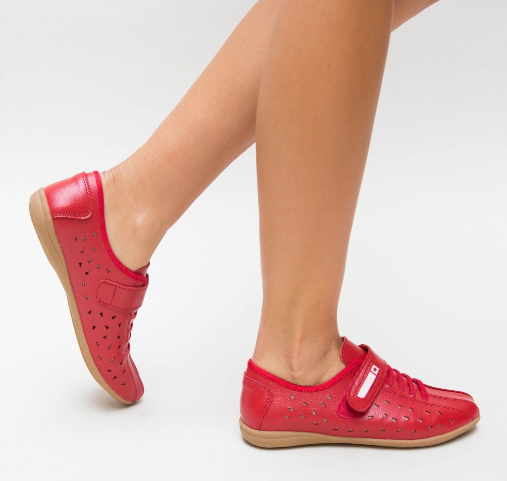 Pantofi casual rosii ieftini cu perforatii potriviti pentru tinute lejere de toamna Vinio