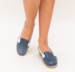 Pantofi albastri casual ieftini pentru toamna confectionati din piele naturala Zmogo