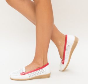 Pantofi albi casual ieftini pentru toamna confectionati din piele naturala Zmogo