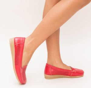 Pantofi casual rosii ieftini pentru toamna confectionati din piele naturala Zmogo
