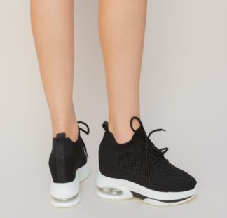 Pantofi dama negri sport la reducere realizati din material textil cu platforma inalta de 8cm Ades