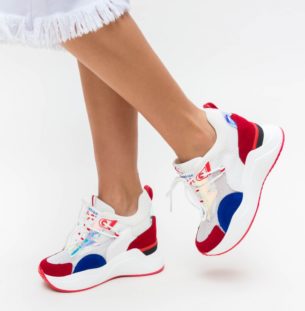 Pantofi dama sport rosii de toamna comozi si moderni cu platforma inalta Aleko