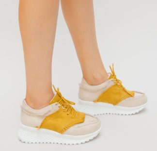 Pantofi sport galbeni de toamna comozi si moderni prevazuti cu franjuri Alinos