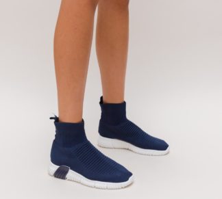 Pantofi sport ieftini slip-on albastri din material textil elastic cu talpa de silicon Bimax