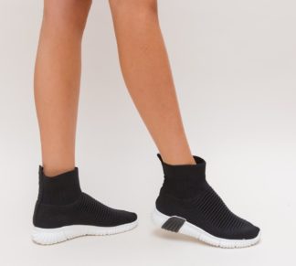 Pantofi sport ieftini slip-on negri din material textil elastic cu talpa de silicon Bimax