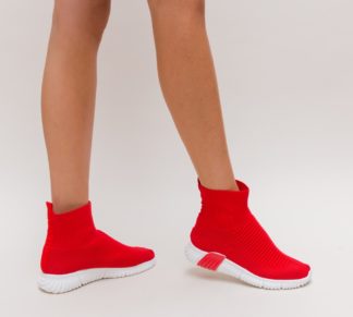 Pantofi sport ieftini slip-on rosii din material textil elastic cu talpa de silicon Bimax