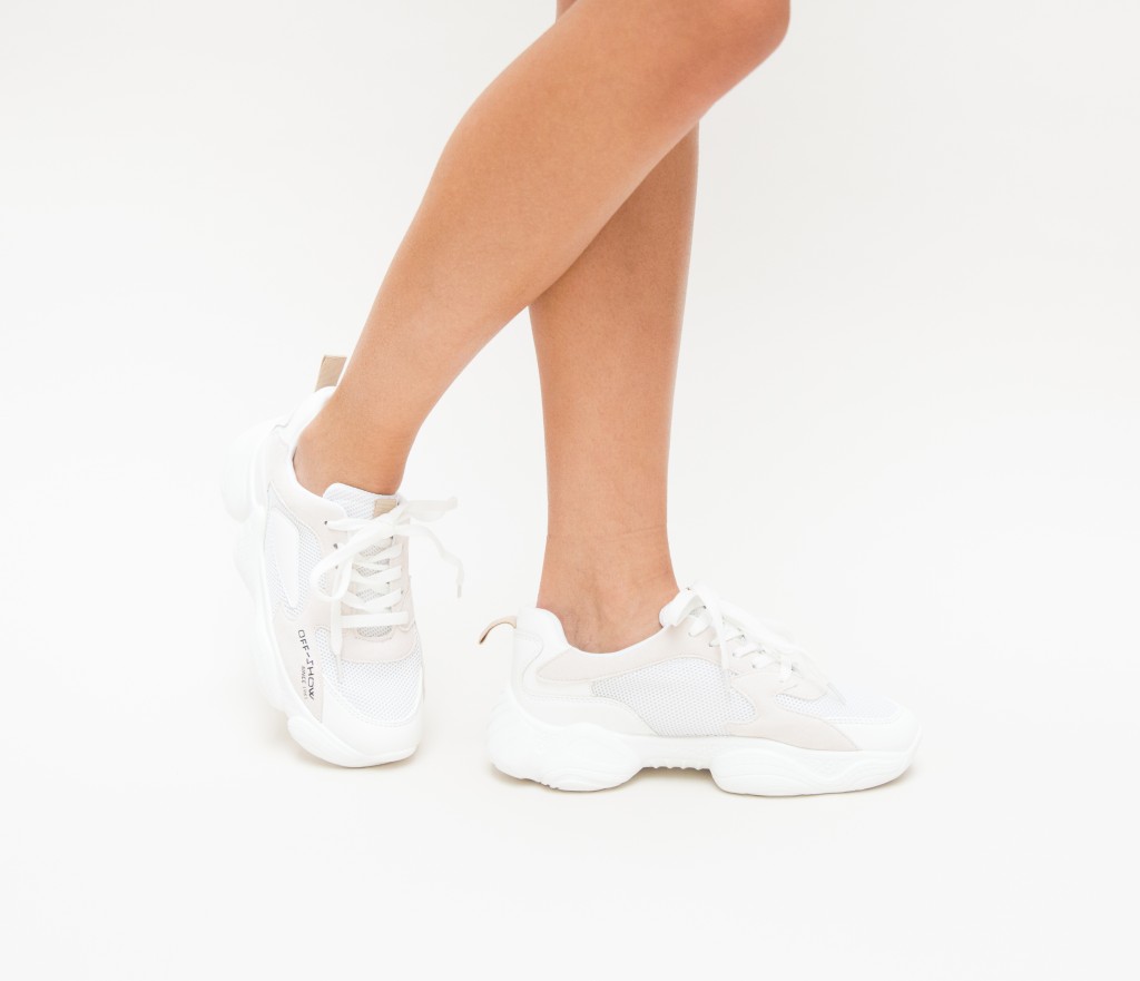 Pantofi dama sport albi cu sireturi si talpa comoda Carbon