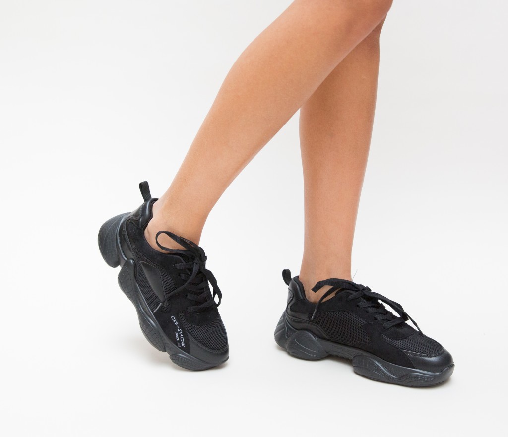 Pantofi dama sport negri cu sireturi si talpa comoda Carbon