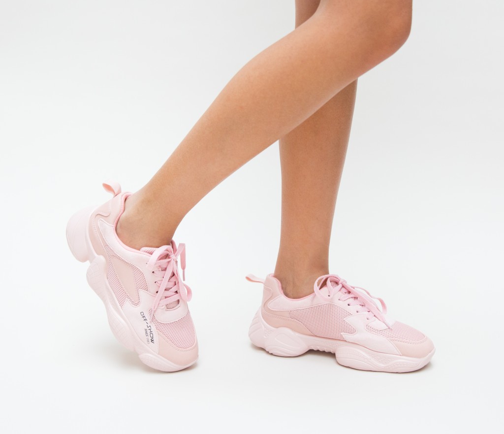 Pantofi dama sport roz cu sireturi si talpa comoda Carbon