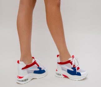 Pantofi comozi sport de dama ieftini la reducere rosii cu platforma inalta de 9cm Dansy