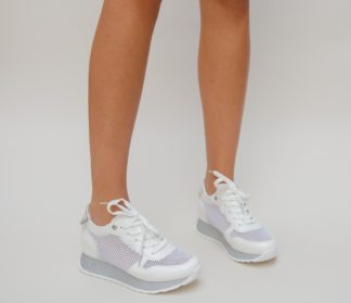 Pantofi sport albi ieftini la reducere din material textil si piele eco Dexter