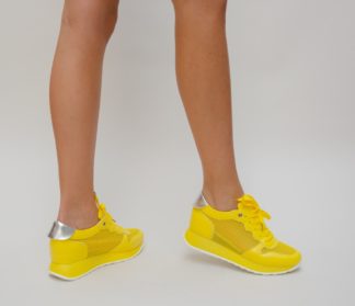 Pantofi sport galbeni ieftini la reducere din material textil si piele eco Dexter