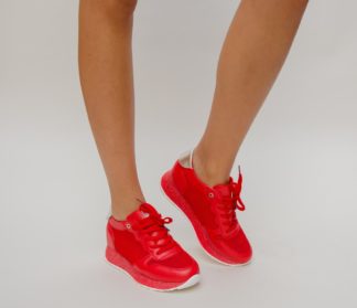 Pantofi sport rosii ieftini la reducere din material textil si piele eco Dexter