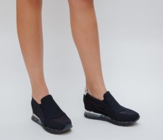 Pantofi dama negri sport ieftini de tip slip-on cu o usoara platforma Dory