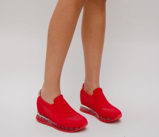 Pantofi dama rosii sport ieftini de tip slip-on cu o usoara platforma Dory