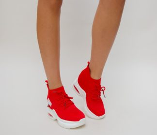 Sneakersi sport rosii cu platforma ascunsa si inchidere cu sireturi Enys
