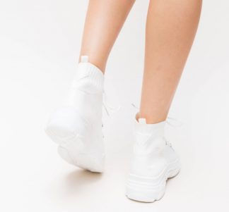 Pantofi dama albi ieftini sport de toamna prevzuti cu sireturi Faby