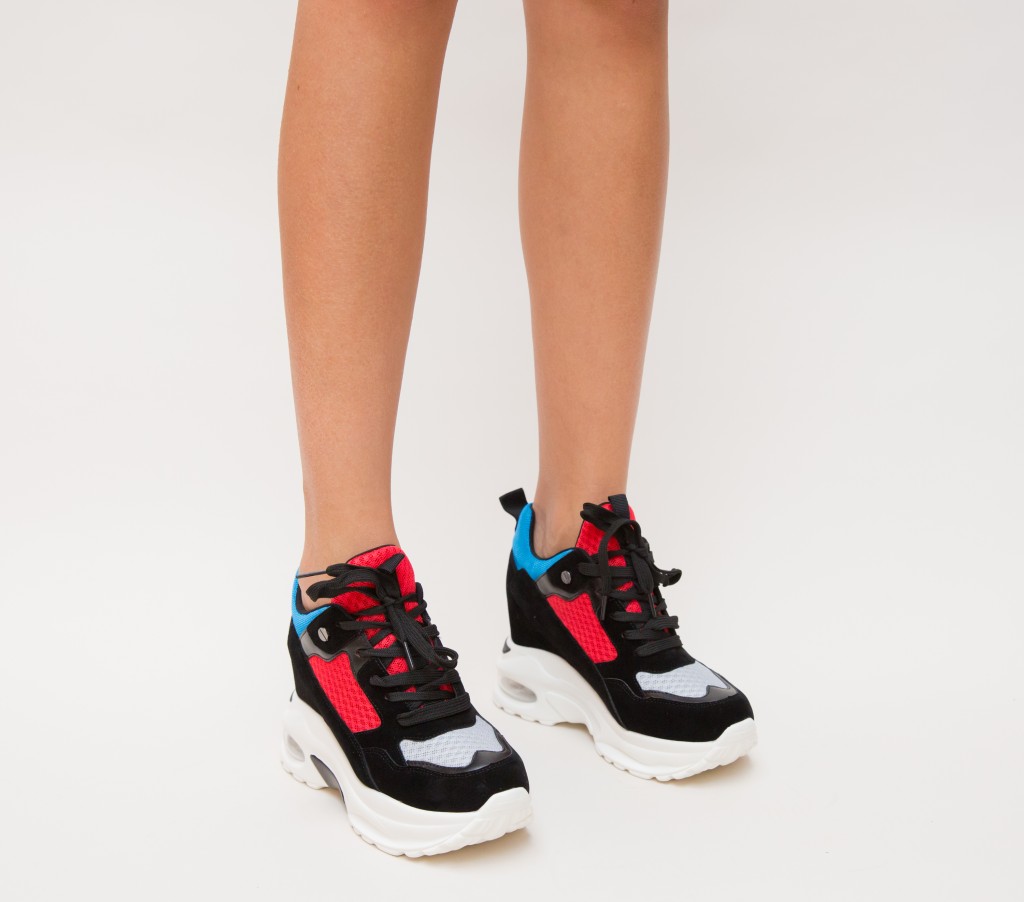 Pantofi sport negri cu aplicatii colorate Fedo