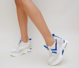 Pantofi dama albi comozi sport la reducere prevazuti cu o platforma ascunsa Ferdin