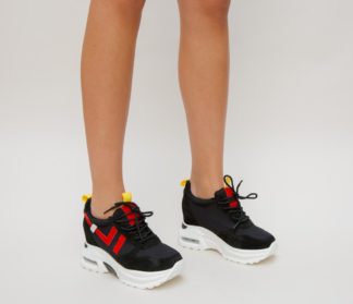 Pantofi dama negri comozi sport la reducere prevazuti cu o platforma ascunsa Ferdin