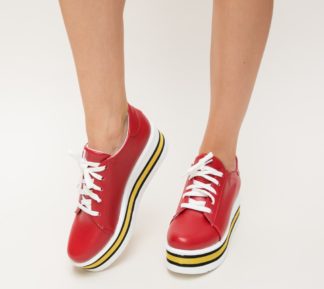 Pantofi sport rosii comozi din piele eco usor lucioasa cu talpa dubla colorata Gasela