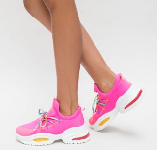 Adidasi sport roz pentru femei, prevazuti cu sireturi colorate Geco