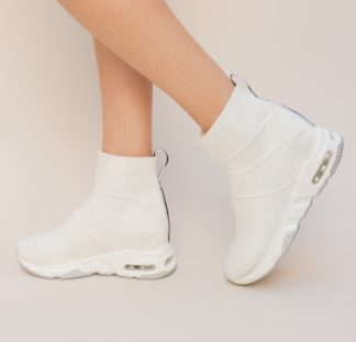 Pantofi sport albi slip-on la reducere cu platforma comoada de 6cm Godic